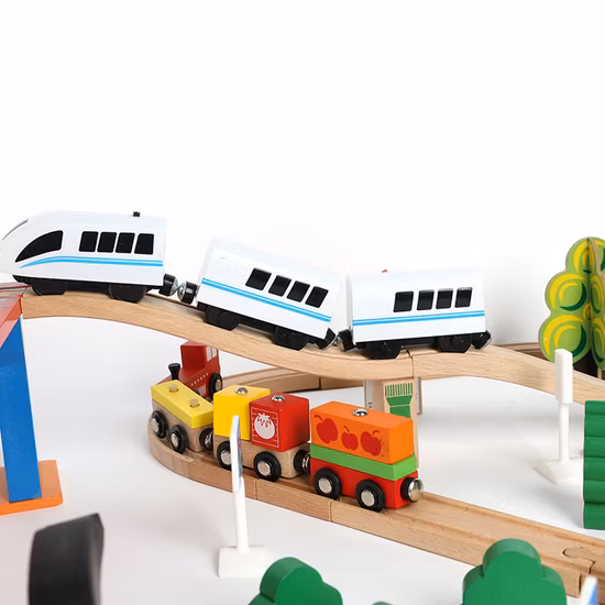Ensemble de voies de Train en bois de 88 pièces pour enfants, voie de Train jouet